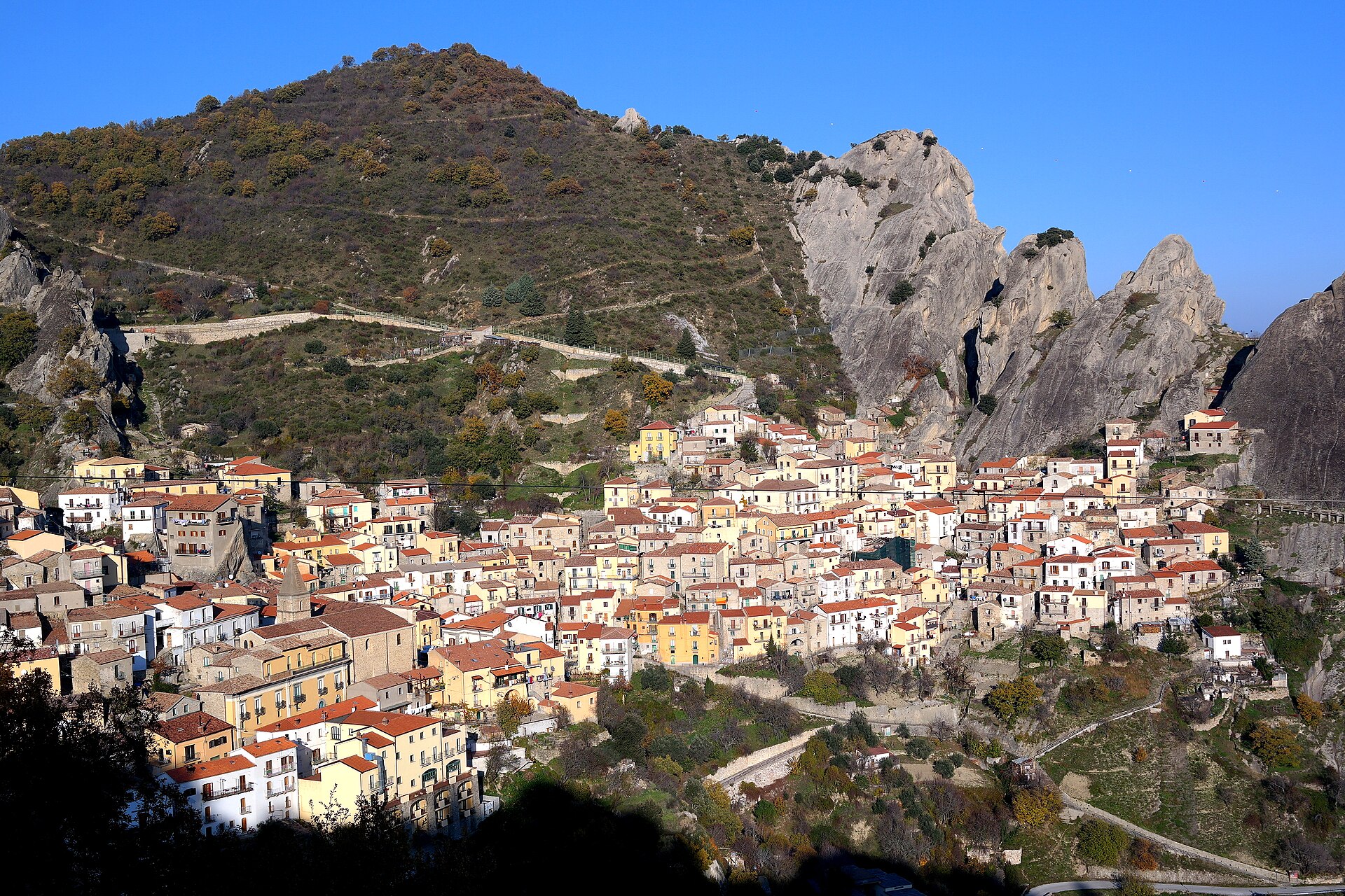 Castelmezzano beneath the rock formations of the Lucanian mountains